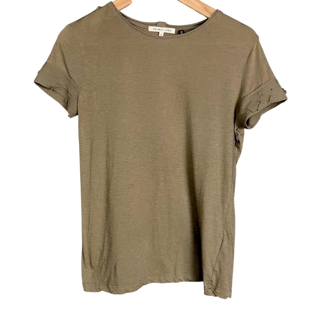 Helmut Lang Distressed Boat Neck Women's XS Cotton Cashmere T-Shirt $195 Retail